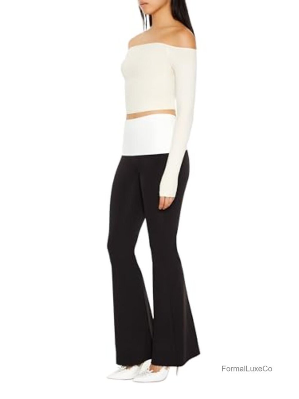 High Rise Flare Pants with Rhinestone Angel Back Embellishments - Picture 2 of 3